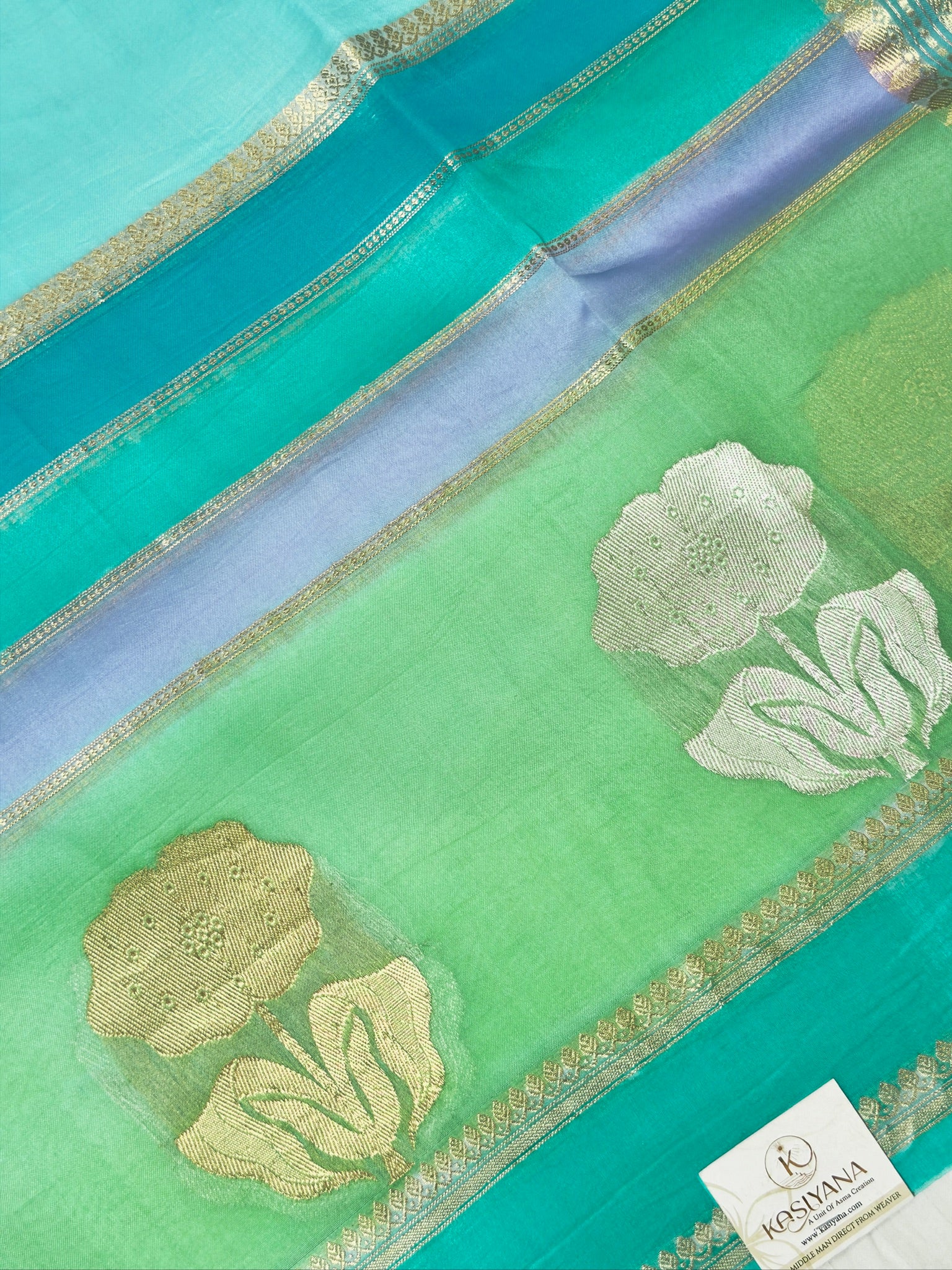 Sea Blue Handwoven Rangkaat Kora Silk Saree