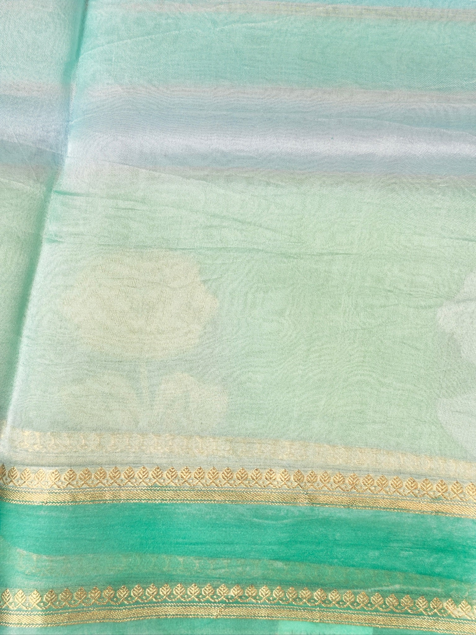 Sea Blue Handwoven Rangkaat Kora Silk Saree