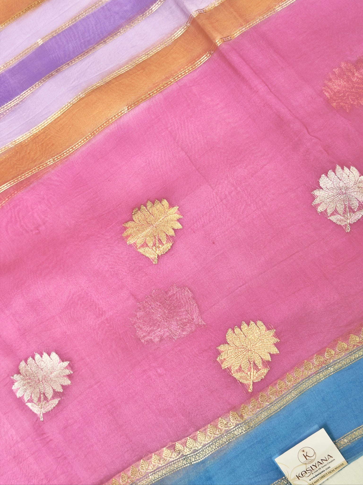 Pink Handwoven Rangkaat Kora Silk Saree