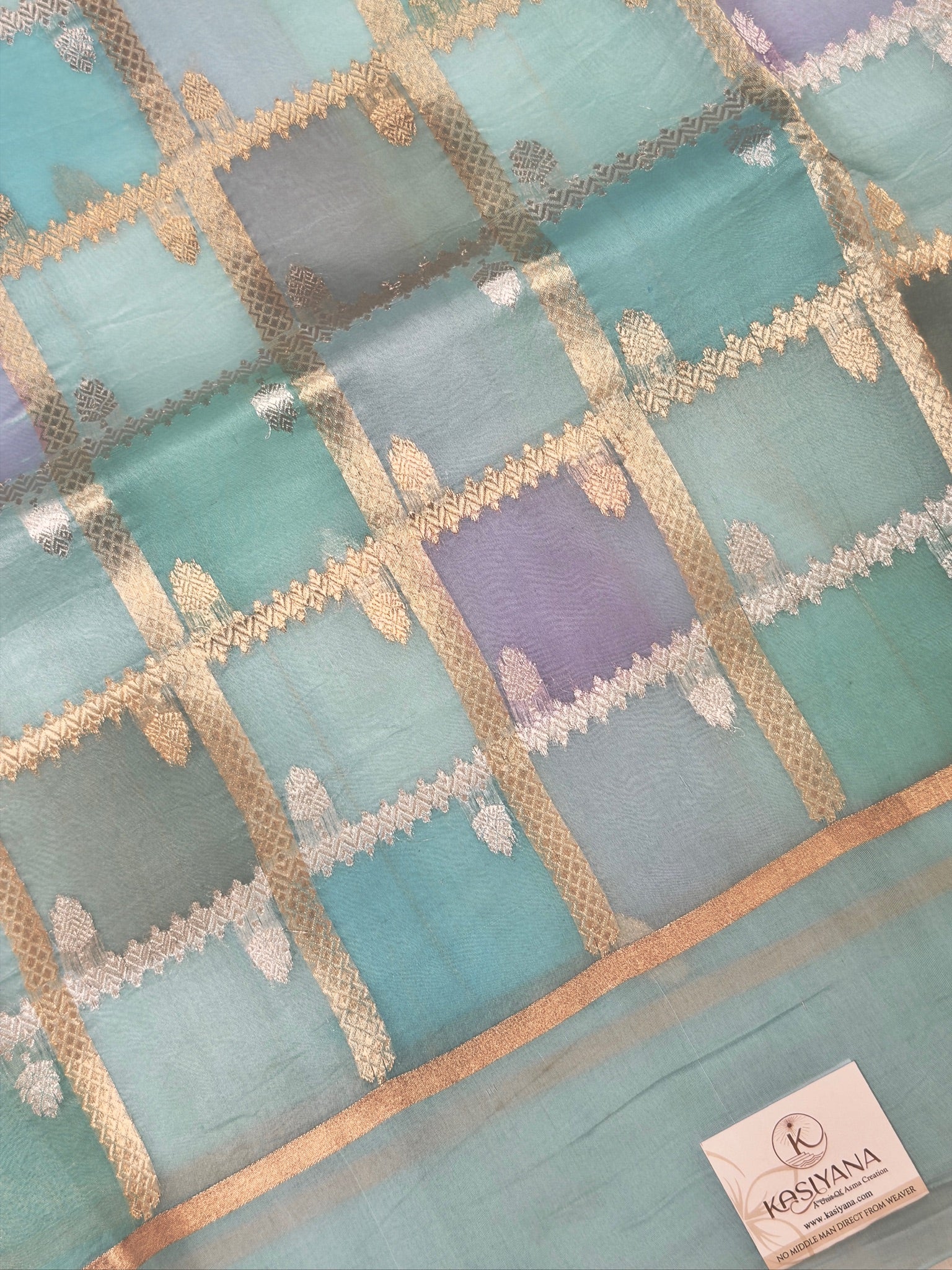 Sea Blue Handwoven Rangkaat Kora Silk Saree
