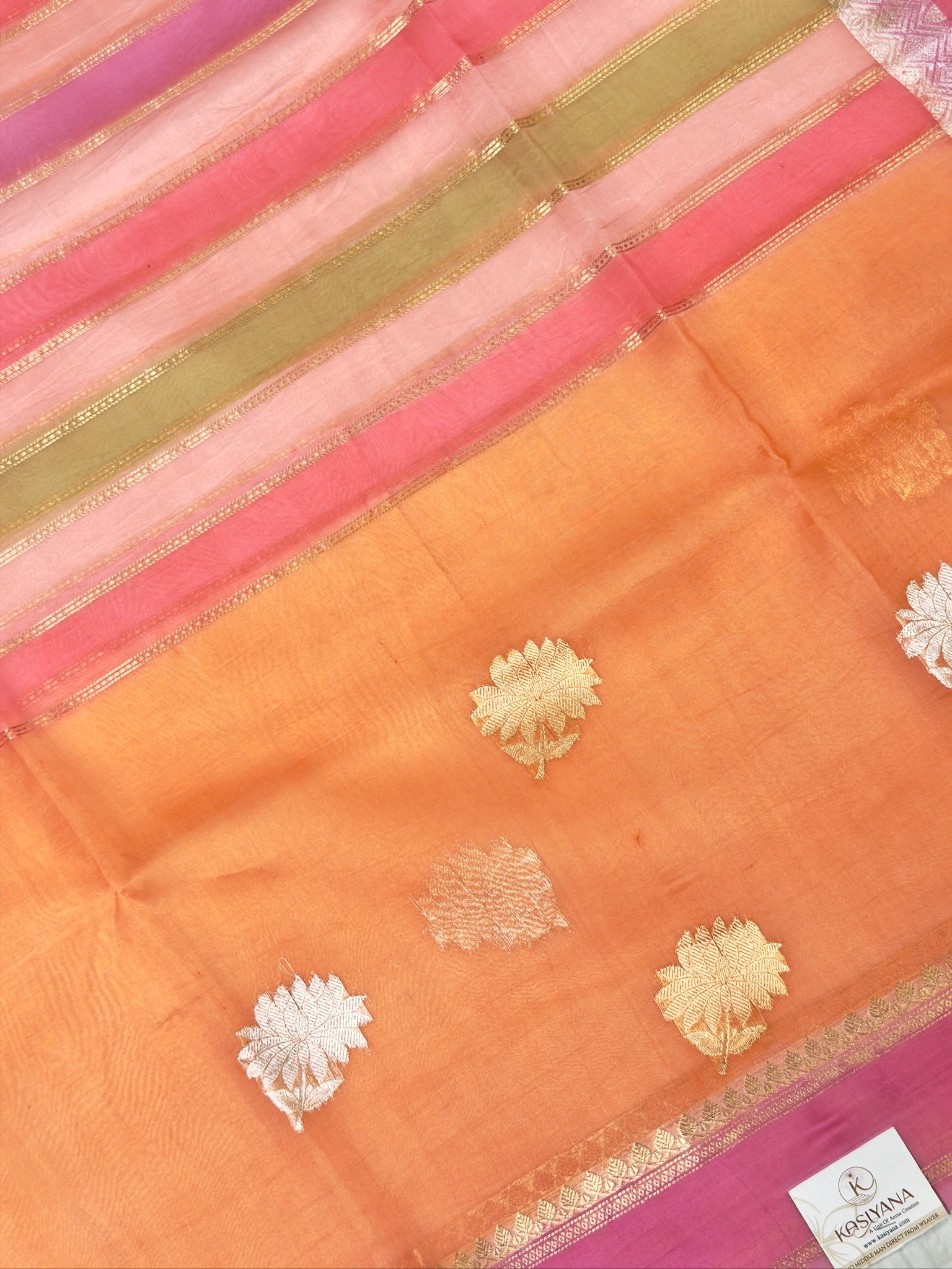Peach Handwoven Rangkaat Kora Silk Saree