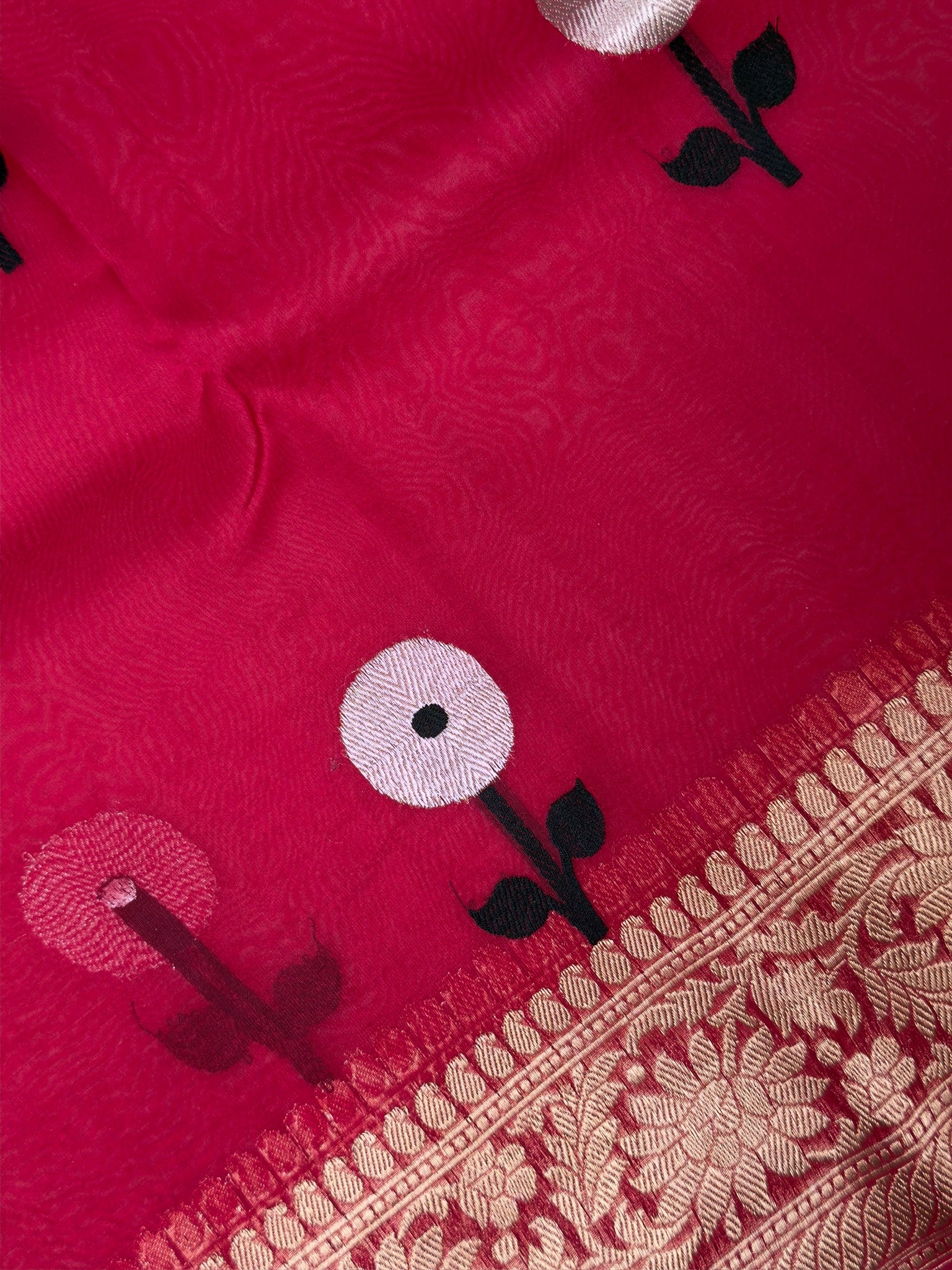 Apple Red Handwoven Kora Silk Saree