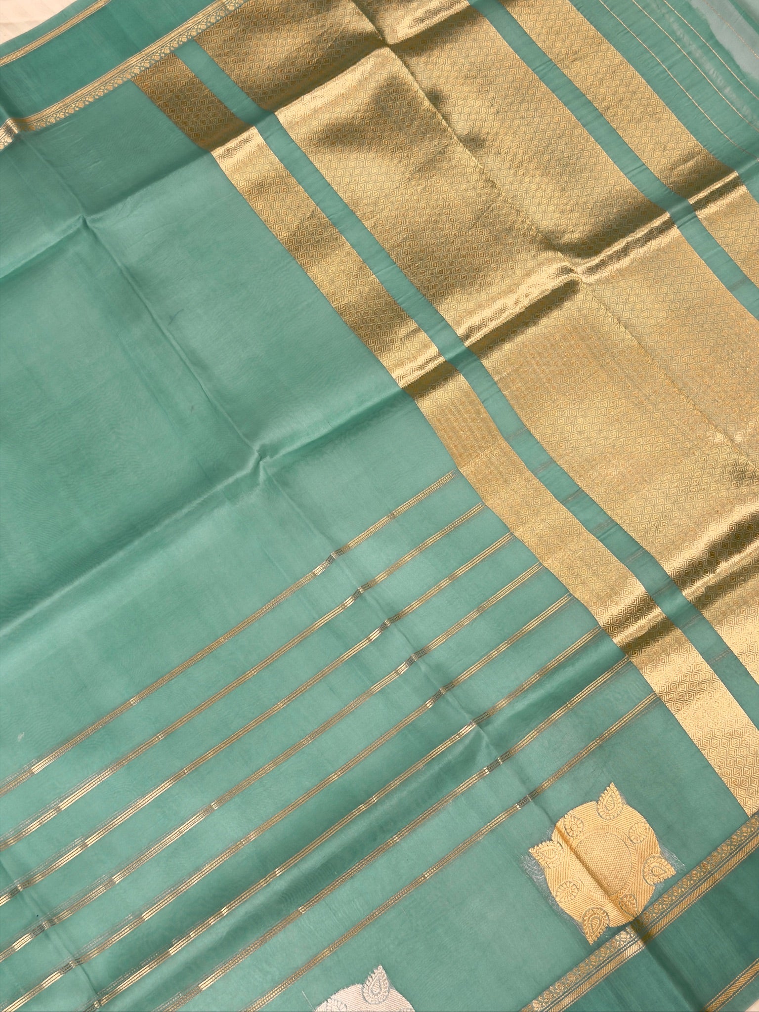 Sea Green Handwoven Kora Silk Saree