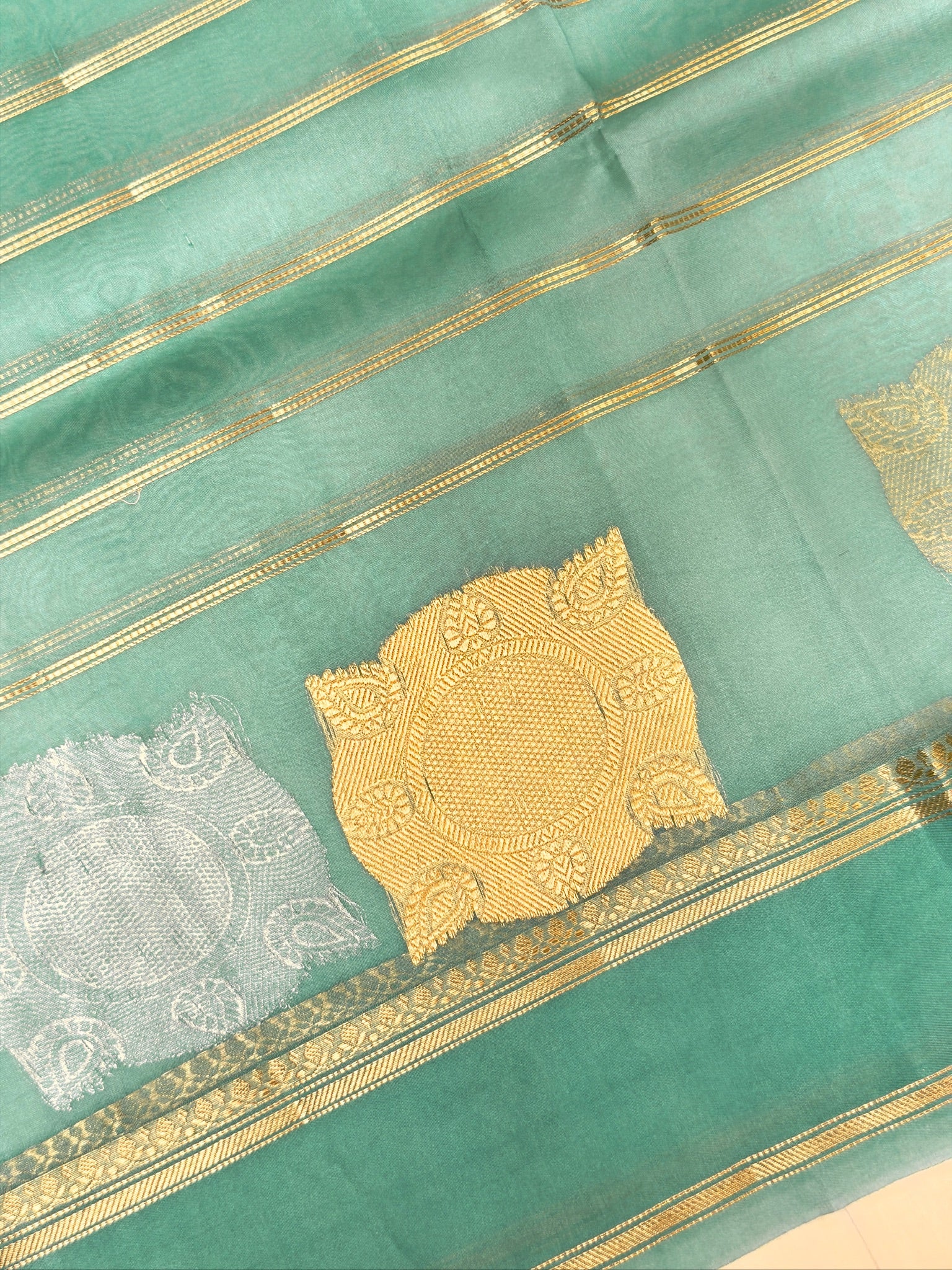 Sea Green Handwoven Kora Silk Saree