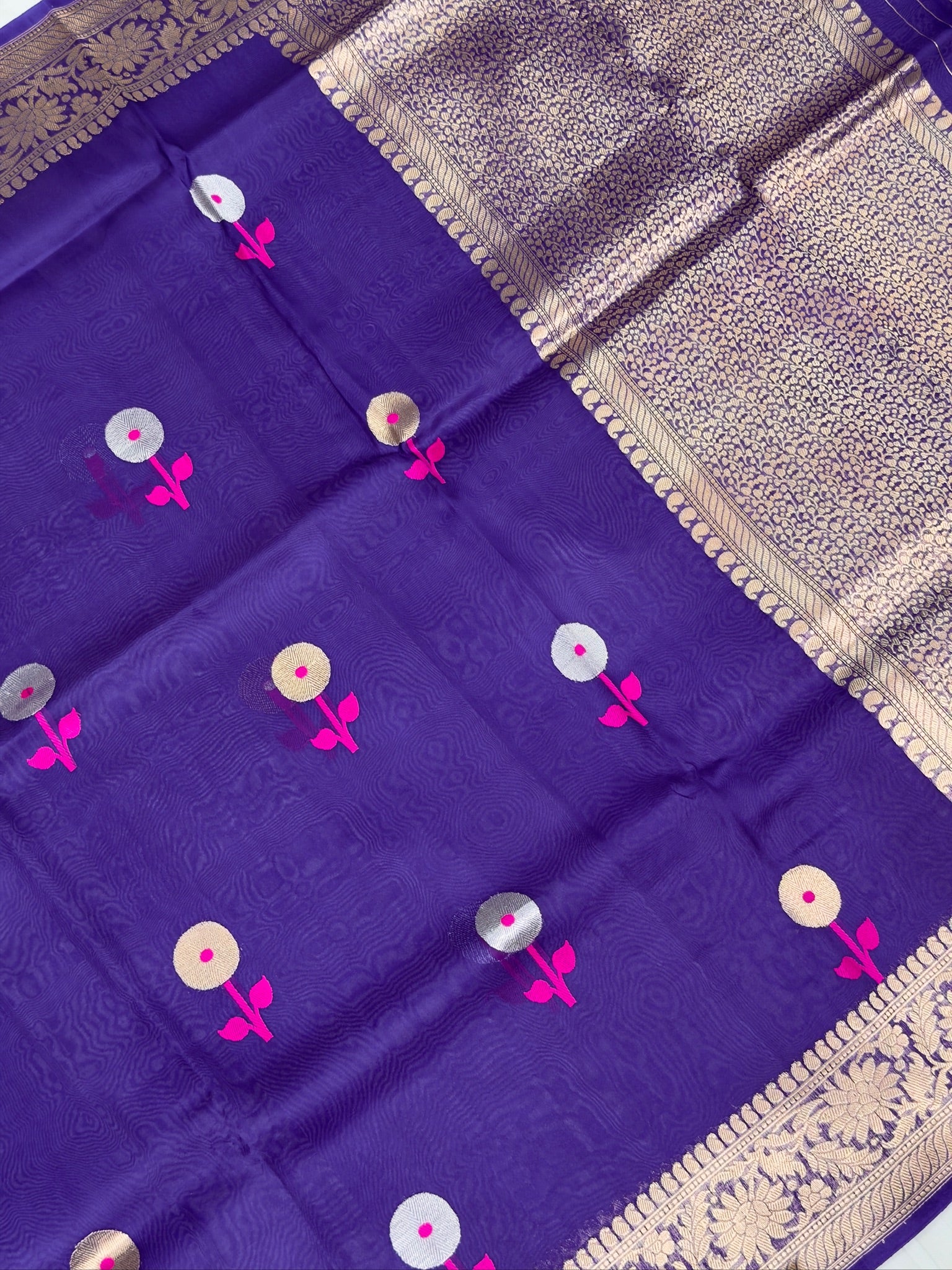 Regal Purple Handwoven Kora Silk Saree