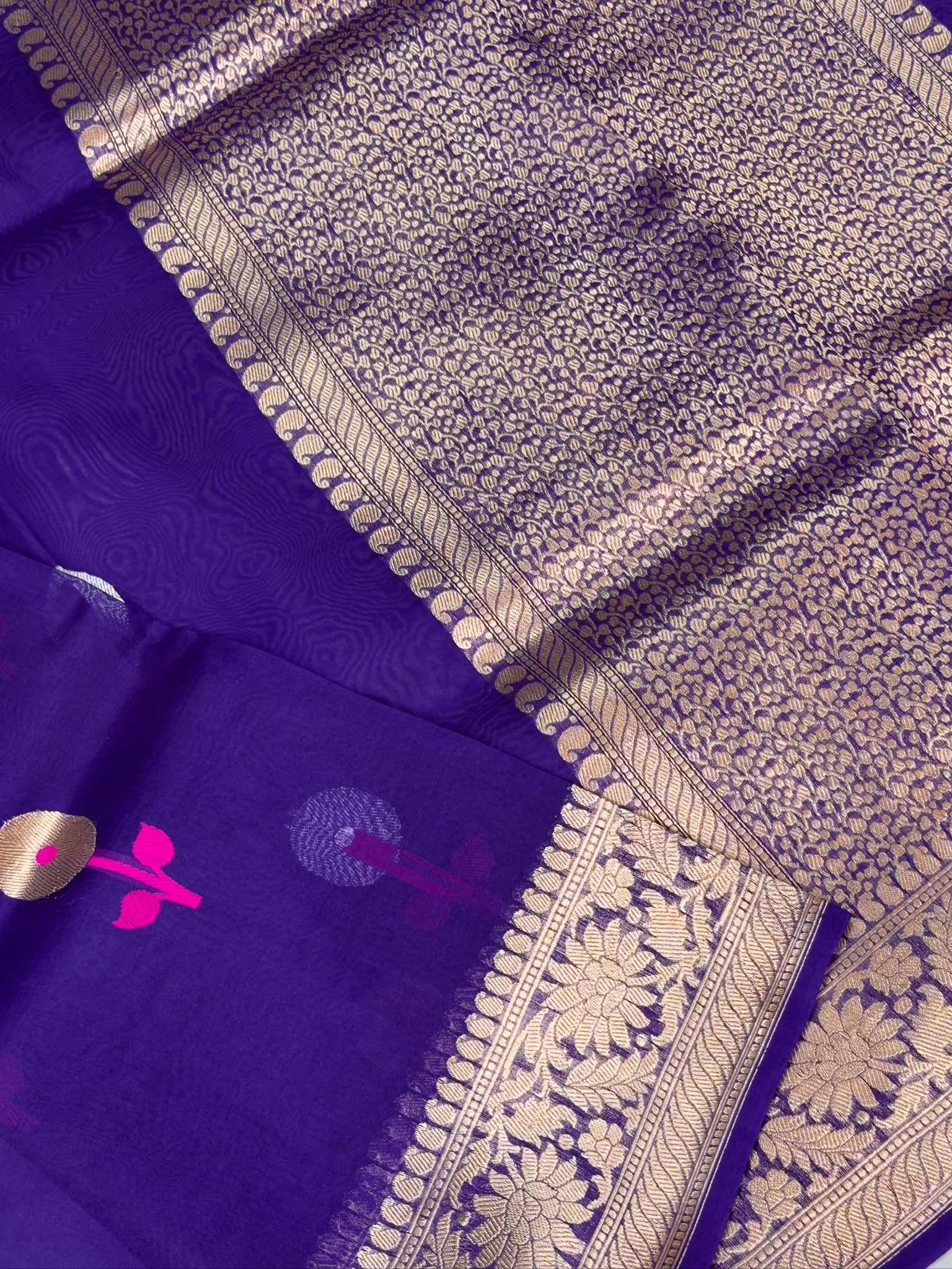 Regal Purple Handwoven Kora Silk Saree