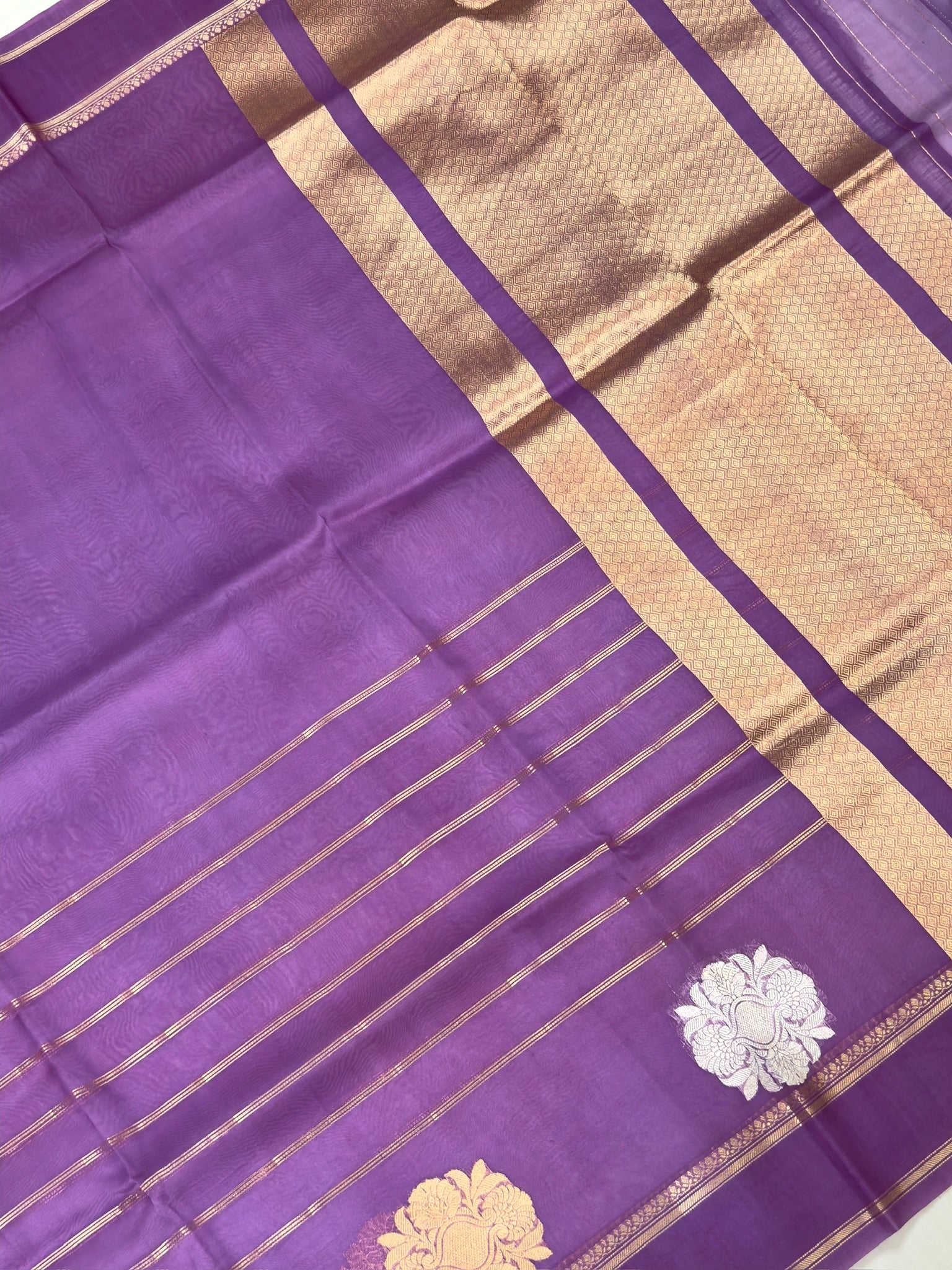 Lavender Handwoven Kora Silk Saree