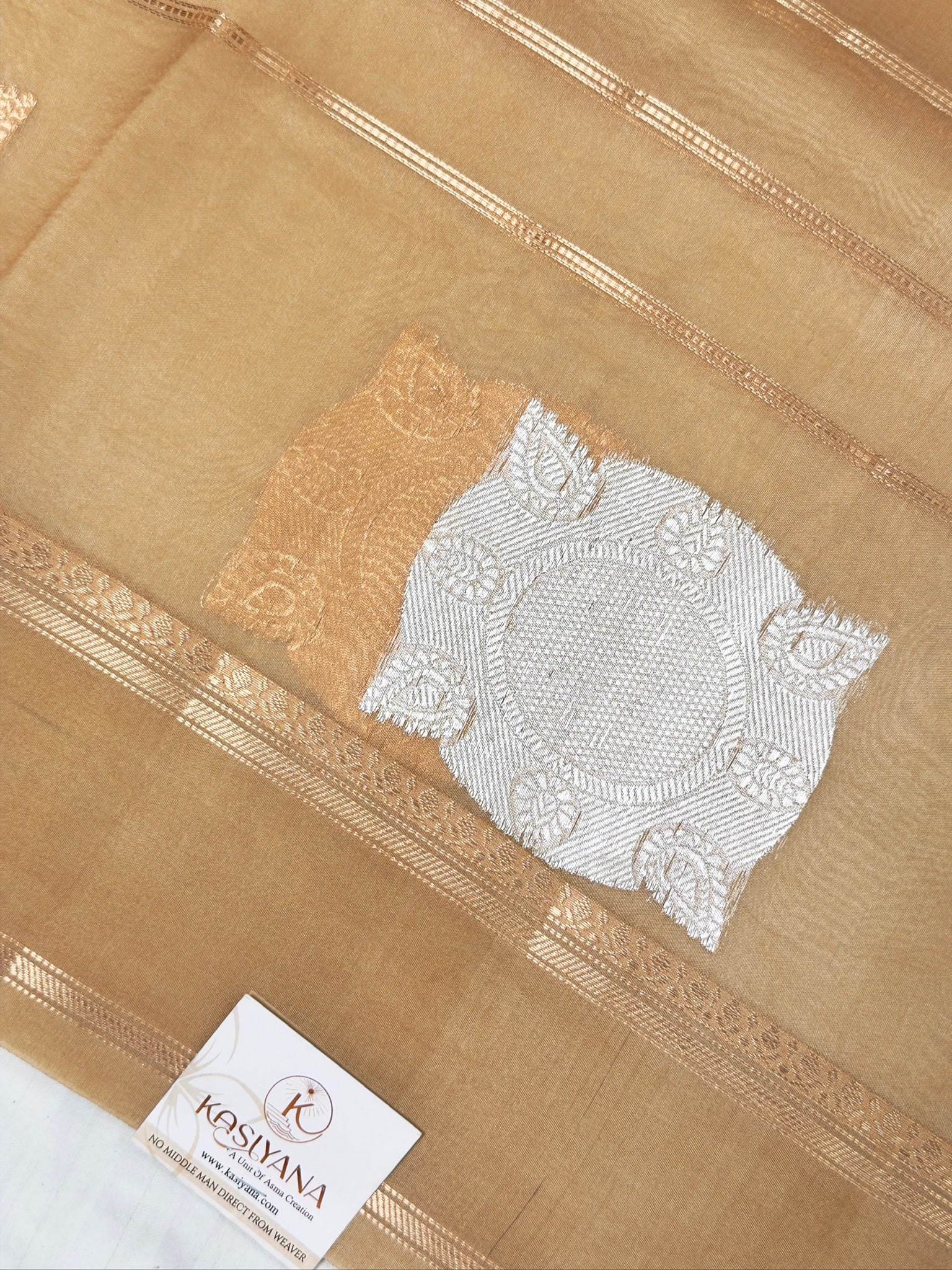 Champagne Gold Handwoven Kora Silk Saree