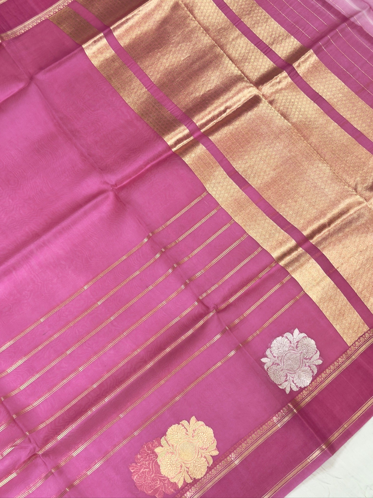 Pink Handwoven Kora Silk Saree