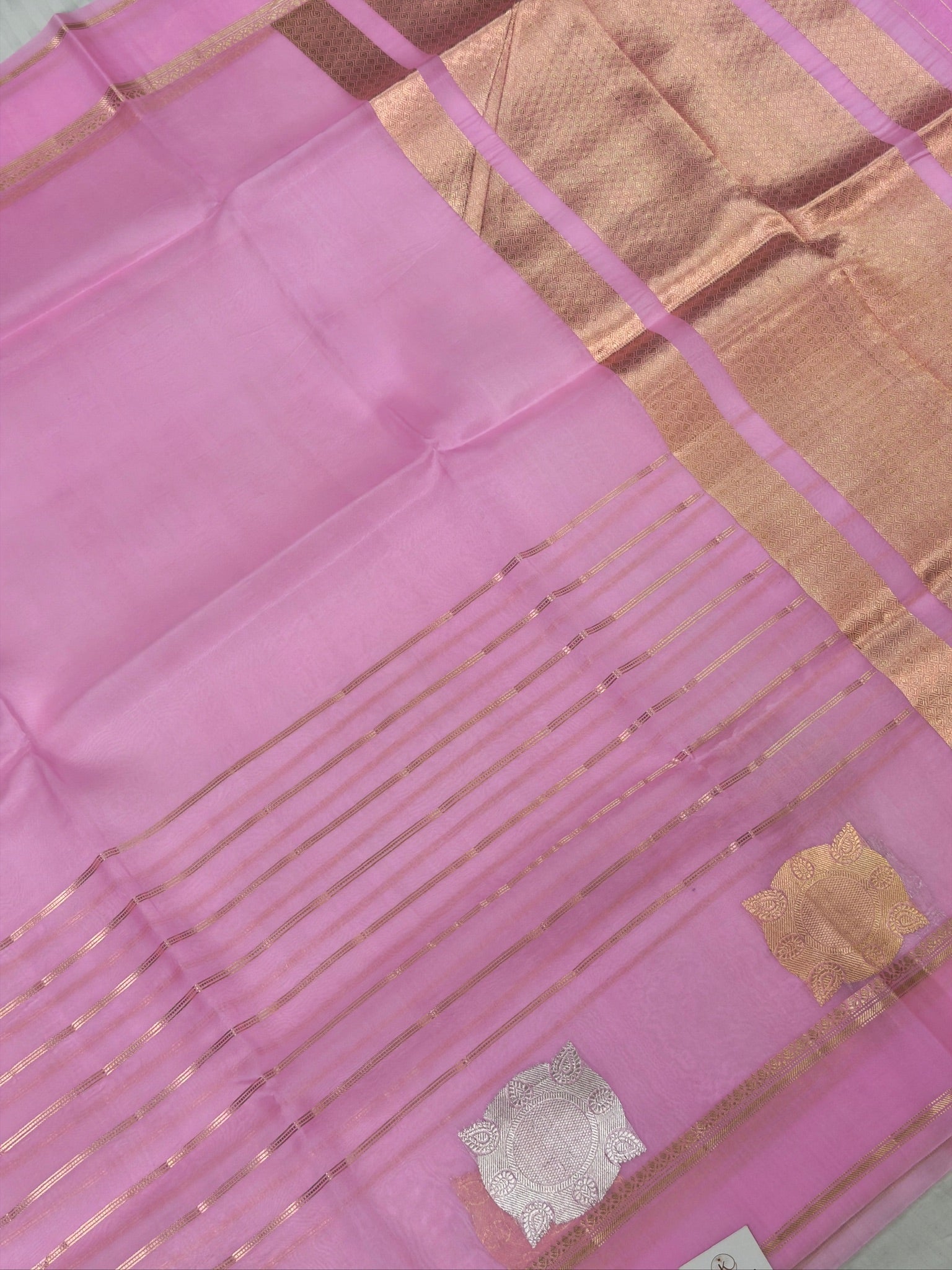 Pink Handwoven Kora Silk Saree