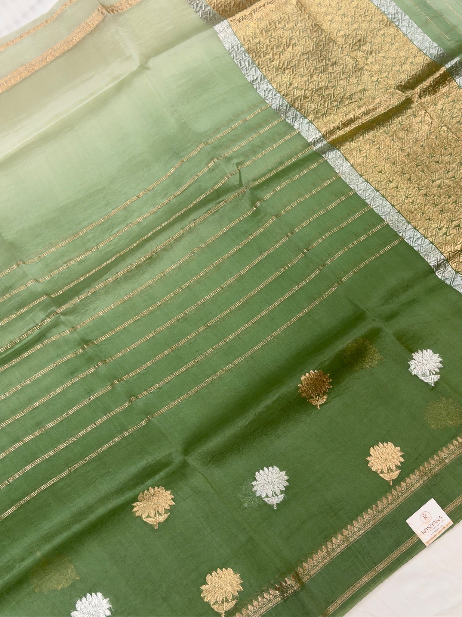 Leaf Green Handwoven Kora Silk Saree