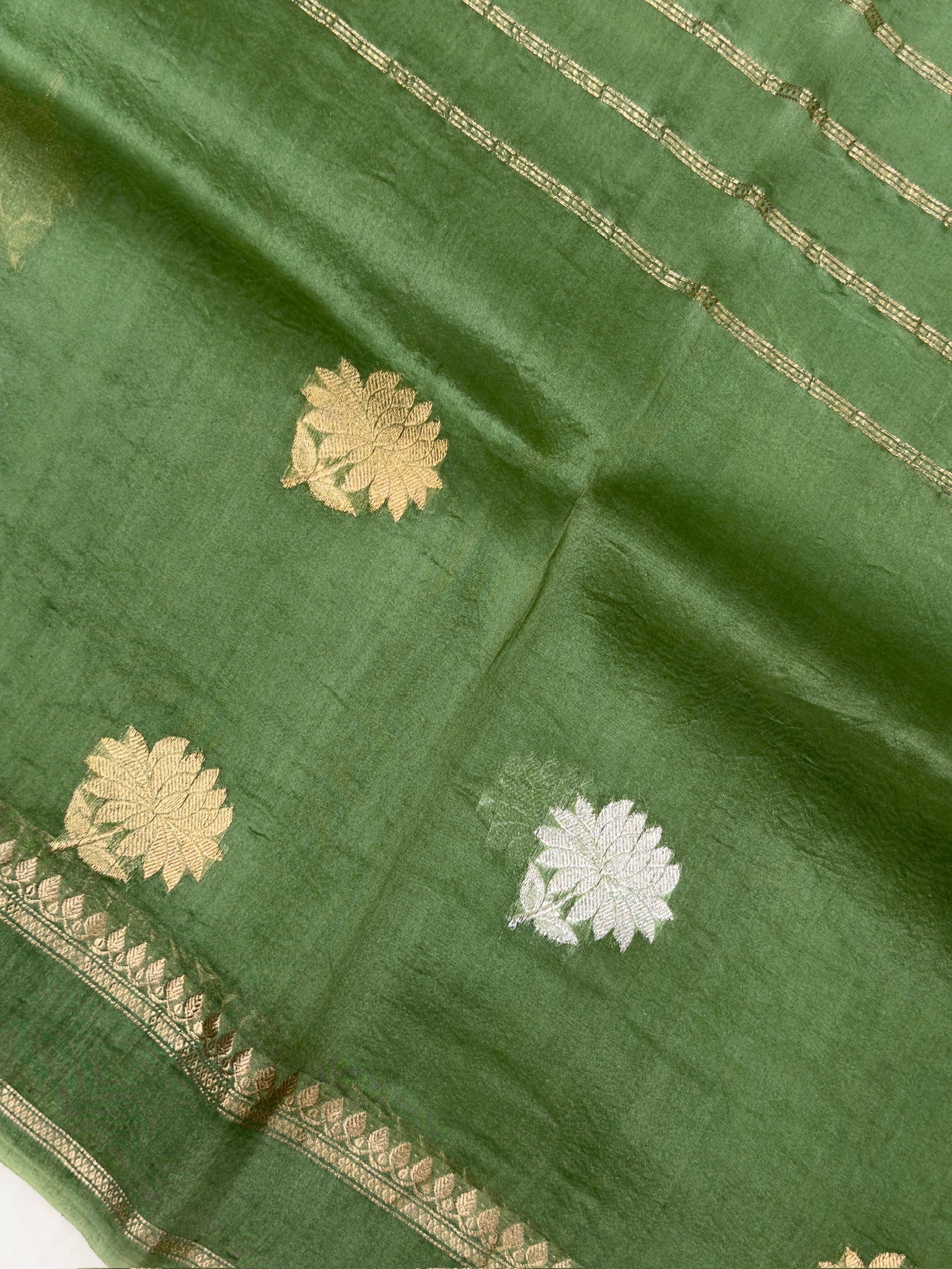 Leaf Green Handwoven Kora Silk Saree