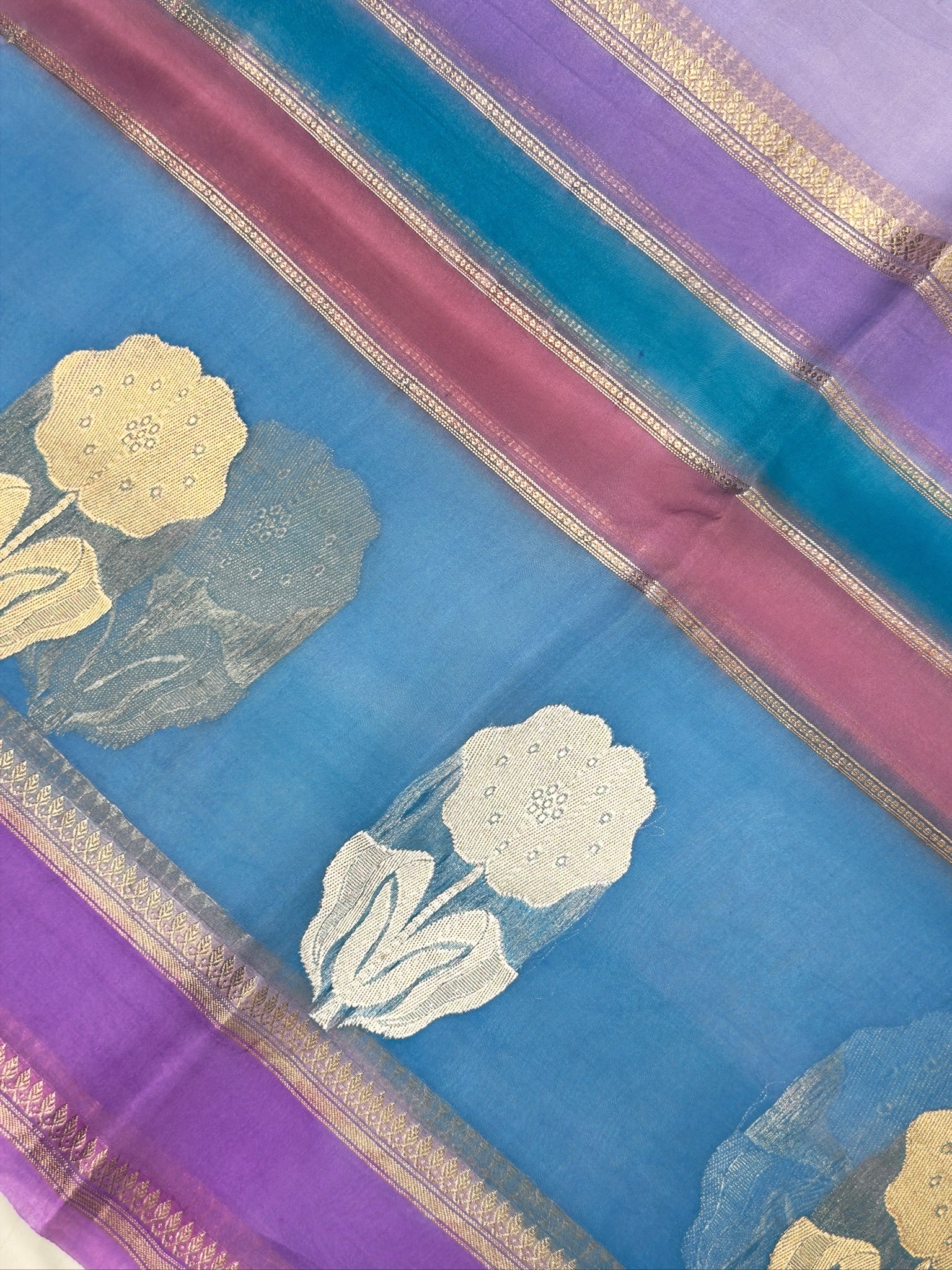 Lavender Handwoven Rangkaat Kora Silk Saree