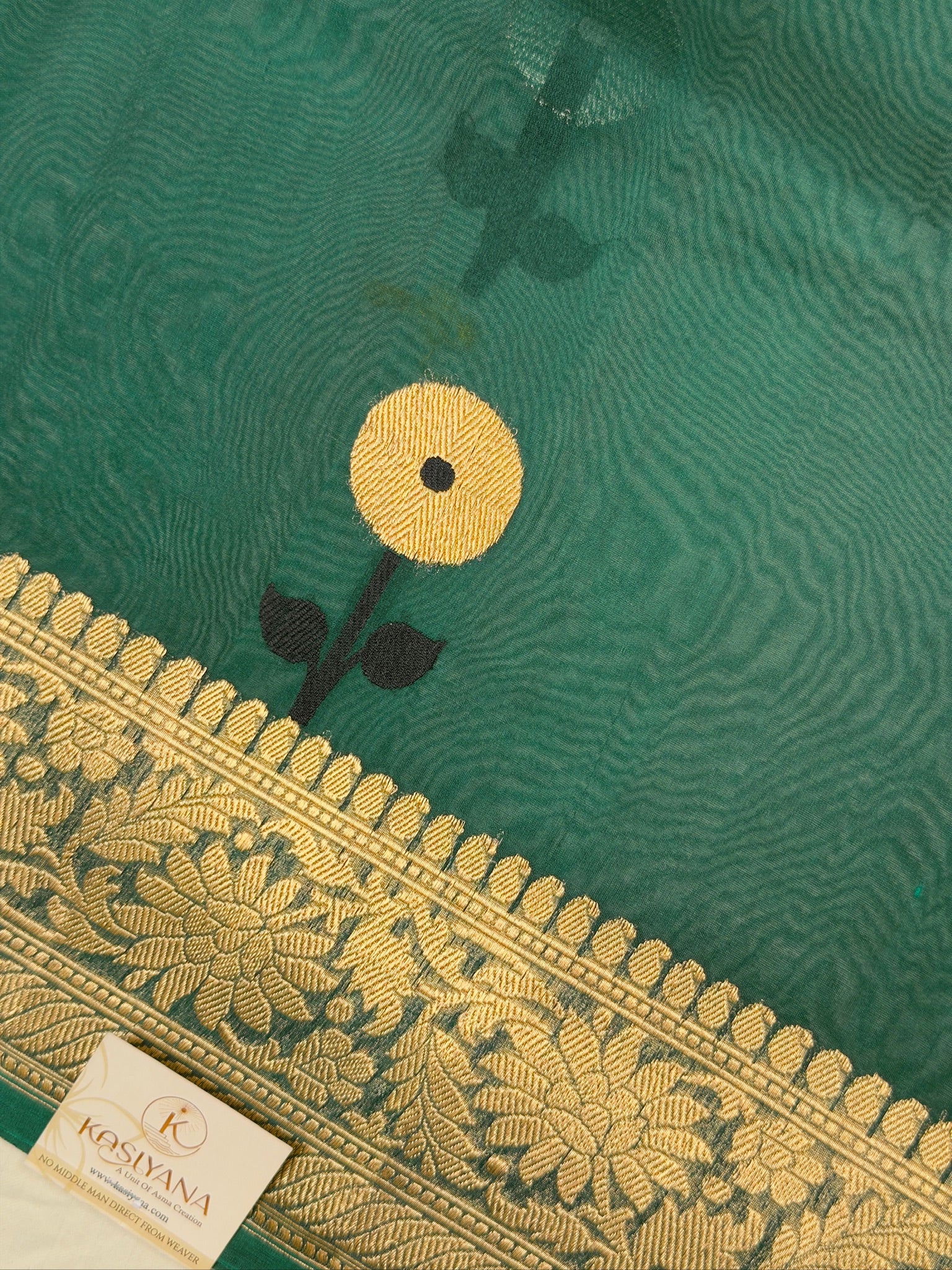 Bottle Green Handwoven Kora Silk Saree