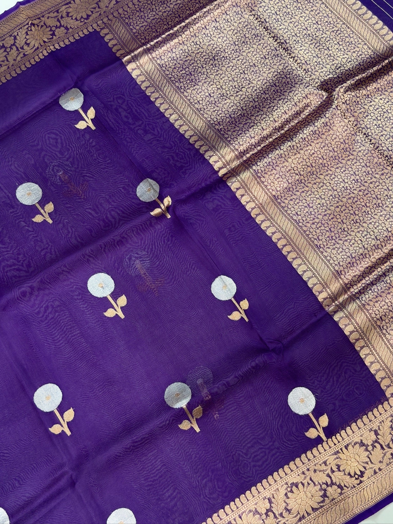Purple Handwoven Kora Silk Saree