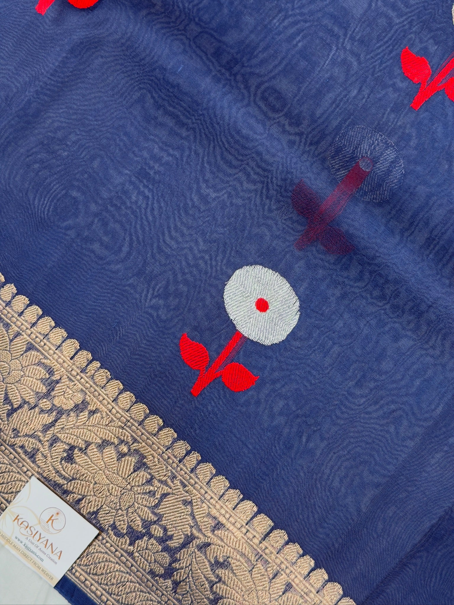 Ink Blue Handwoven Kora Silk Saree