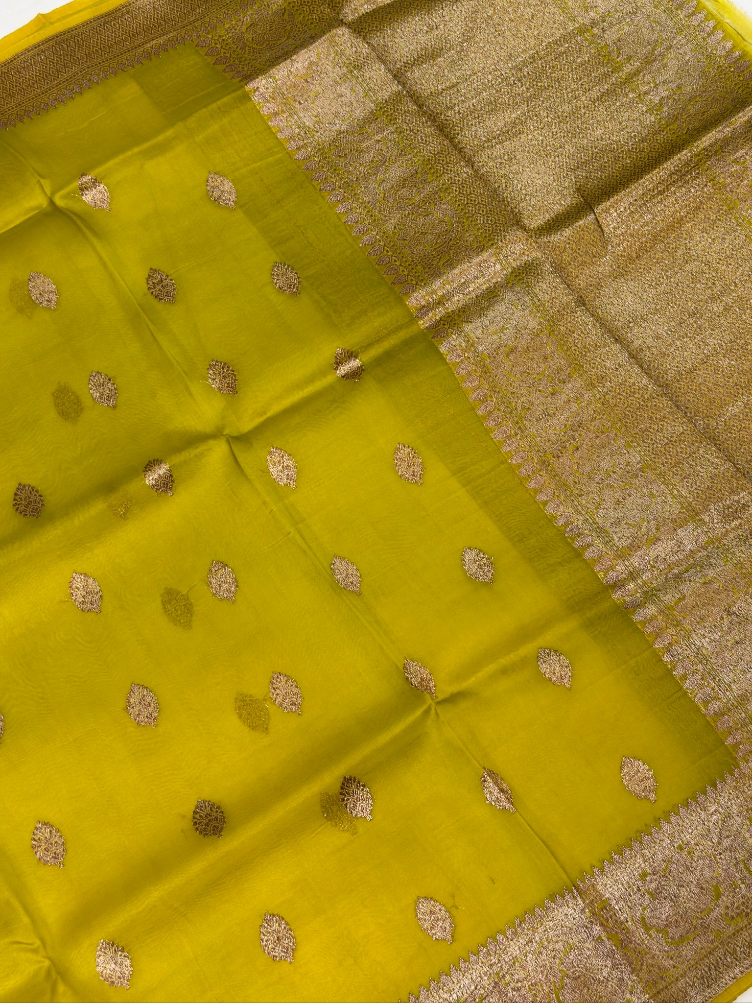 Lemon Yellow Handwoven Kora Silk Saree