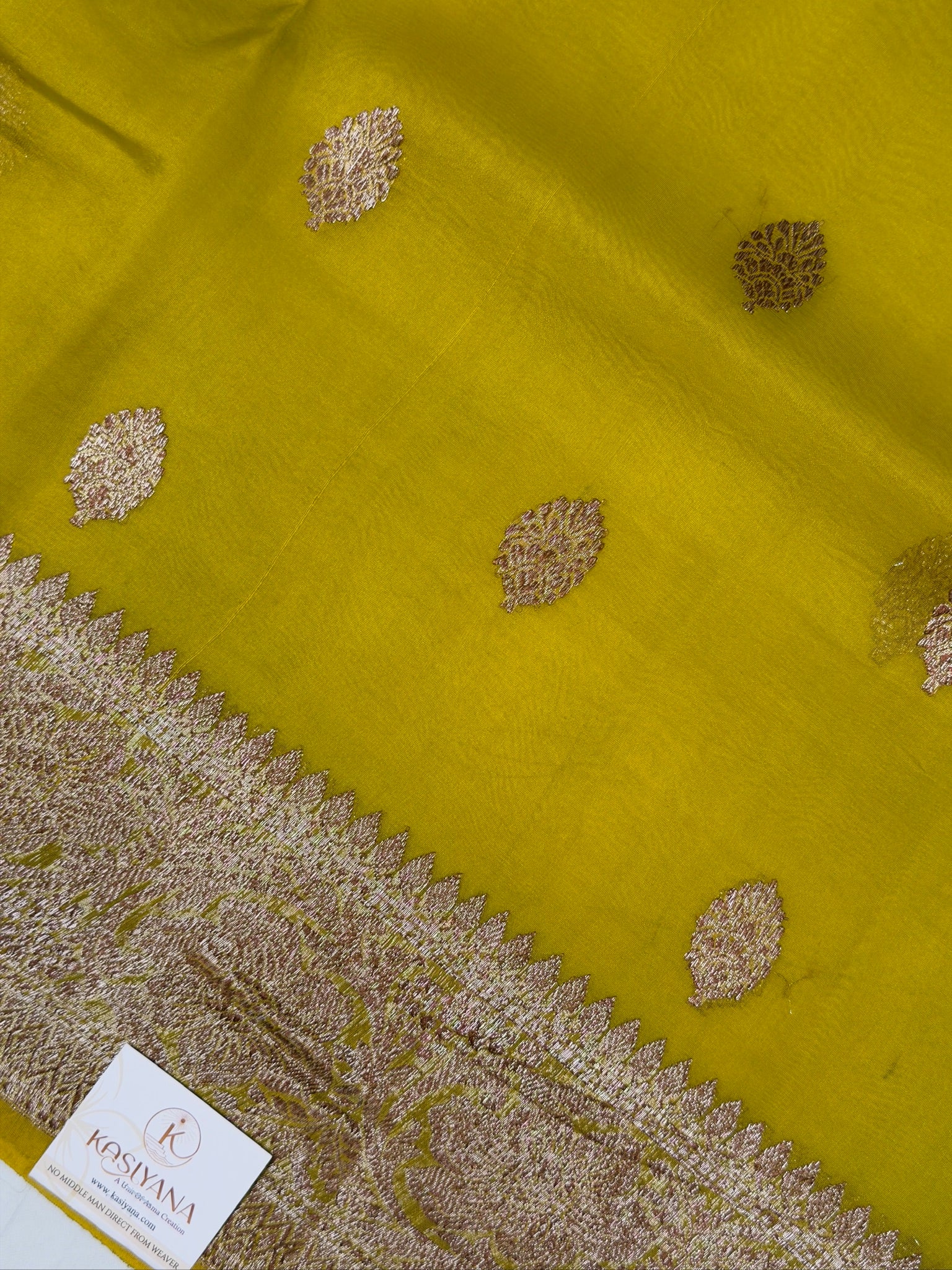 Lemon Yellow Handwoven Kora Silk Saree