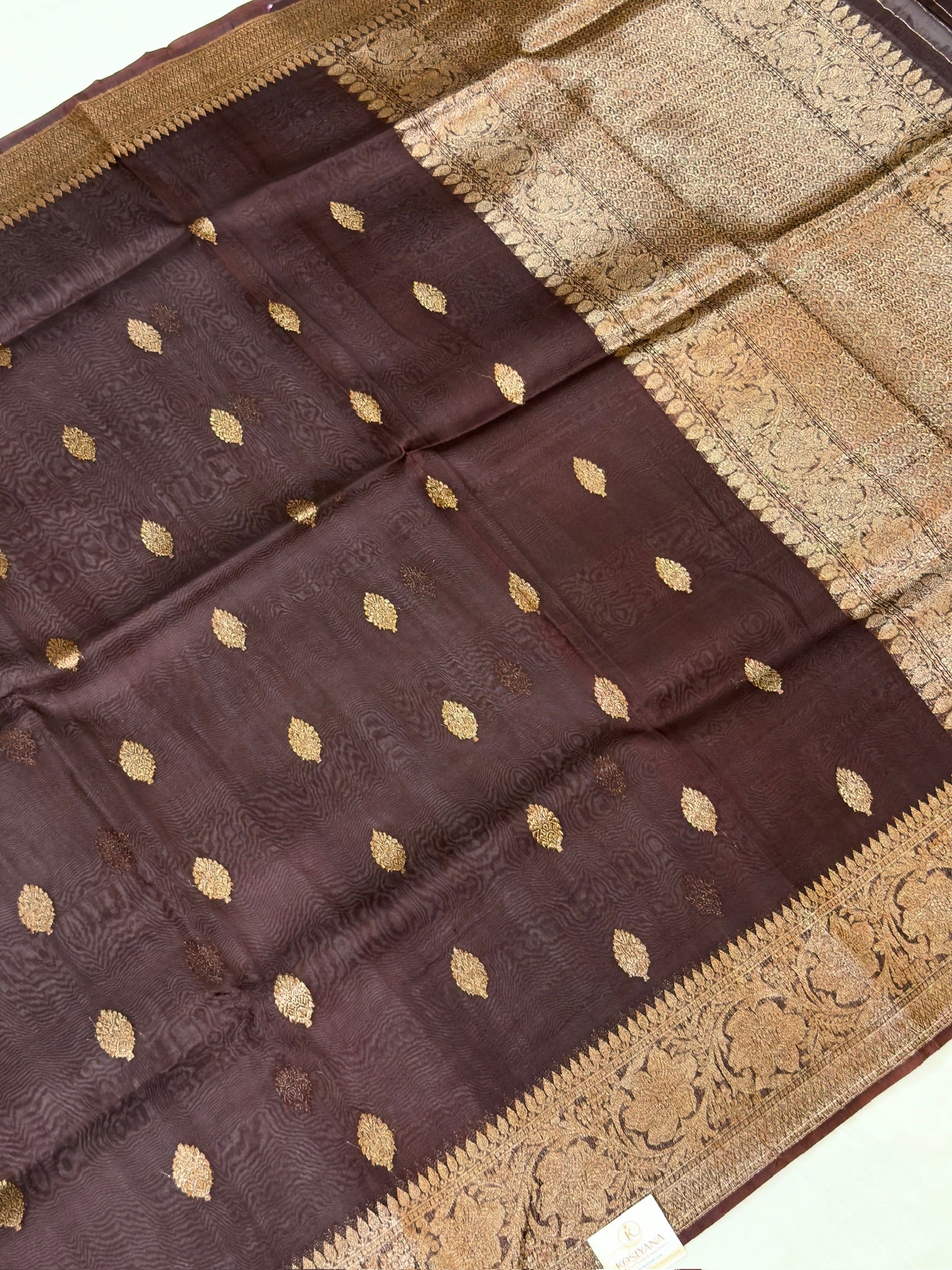 Brown Handwoven Kora Silk Saree