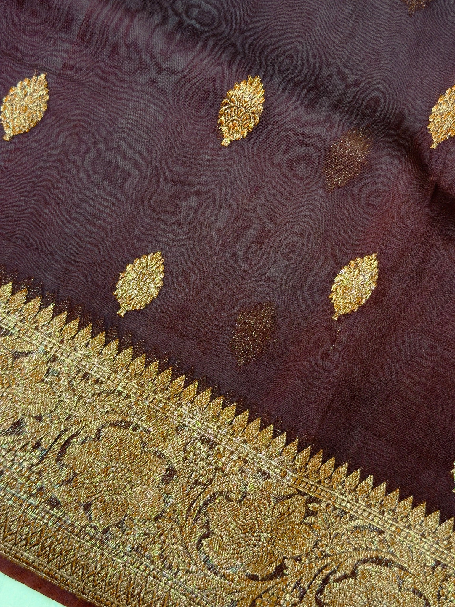 Brown Handwoven Kora Silk Saree