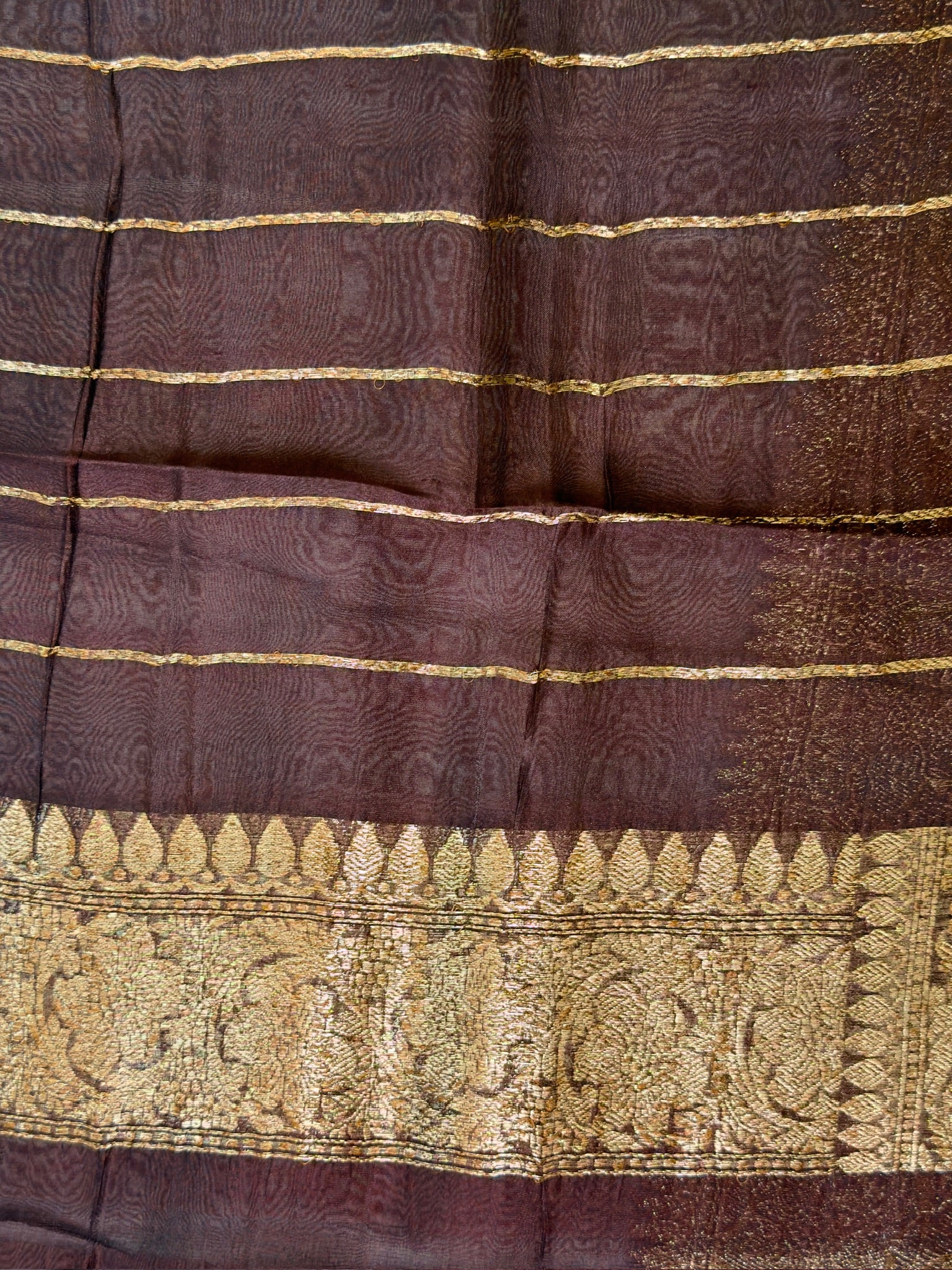 Brown Handwoven Kora Silk Saree