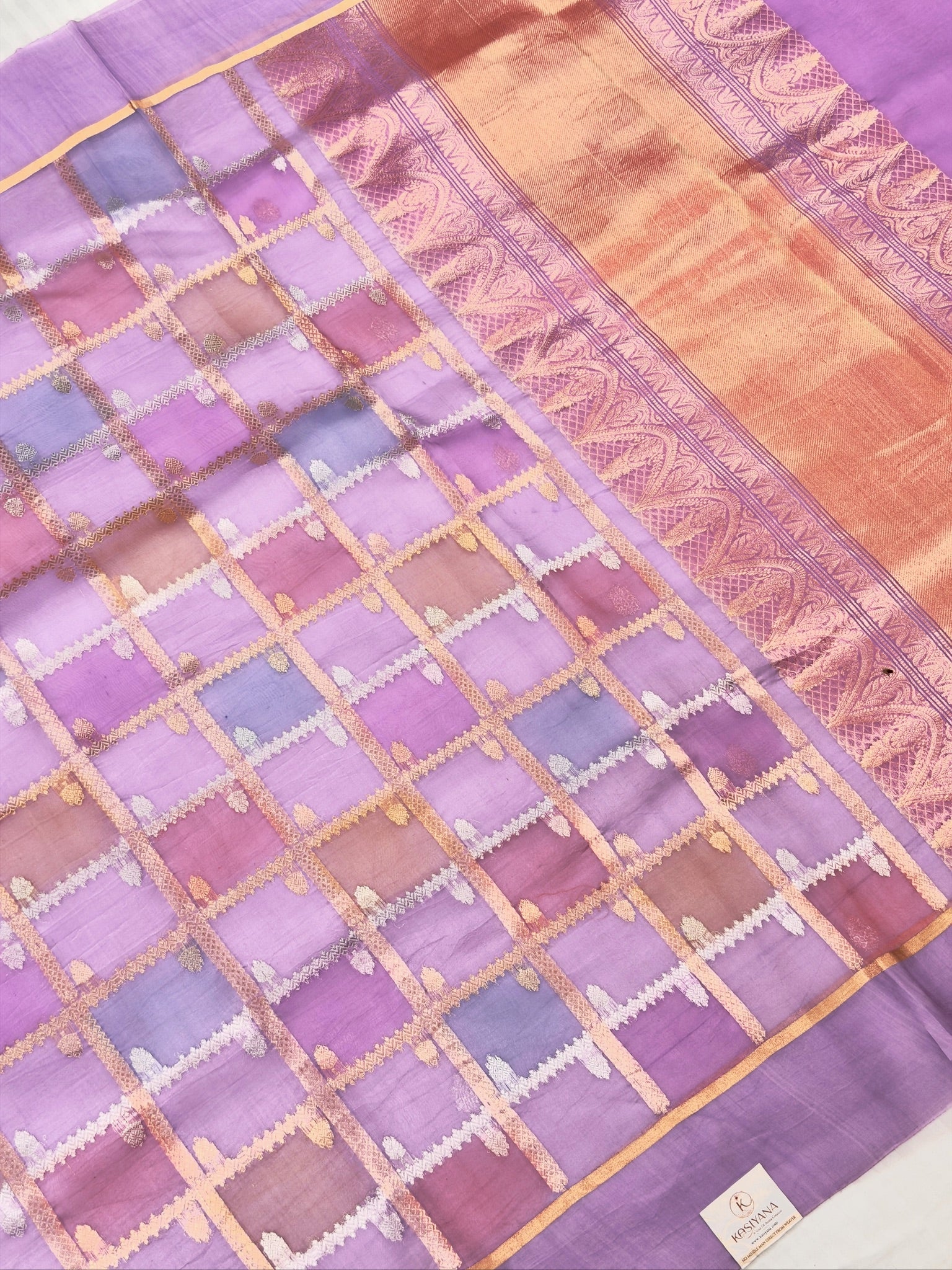 Lavender Handwoven Rangkaat Kora Silk Saree