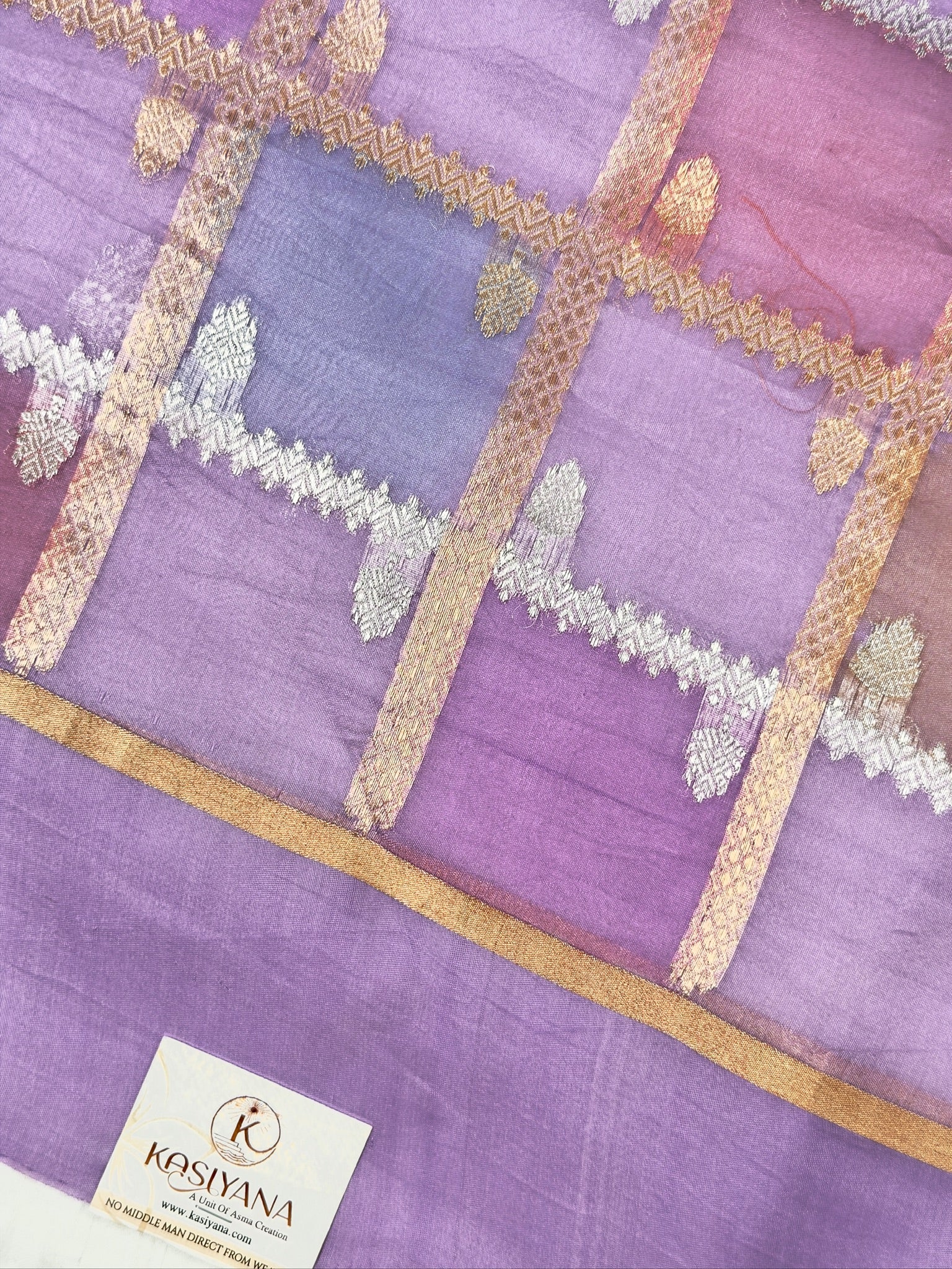 Lavender Handwoven Rangkaat Kora Silk Saree