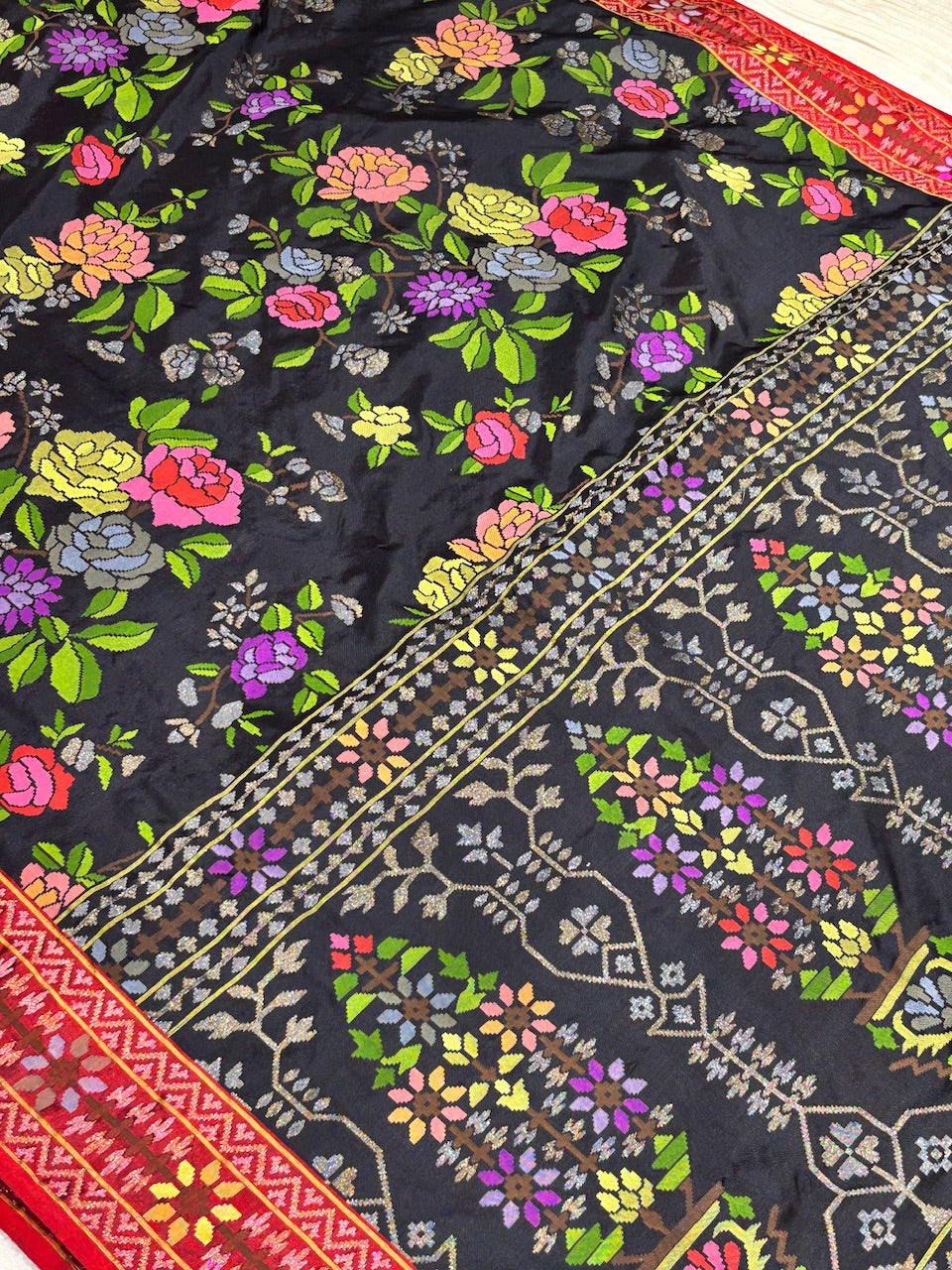 Black Ektara Pure Real Gold Silver Zari Handwoven Saree