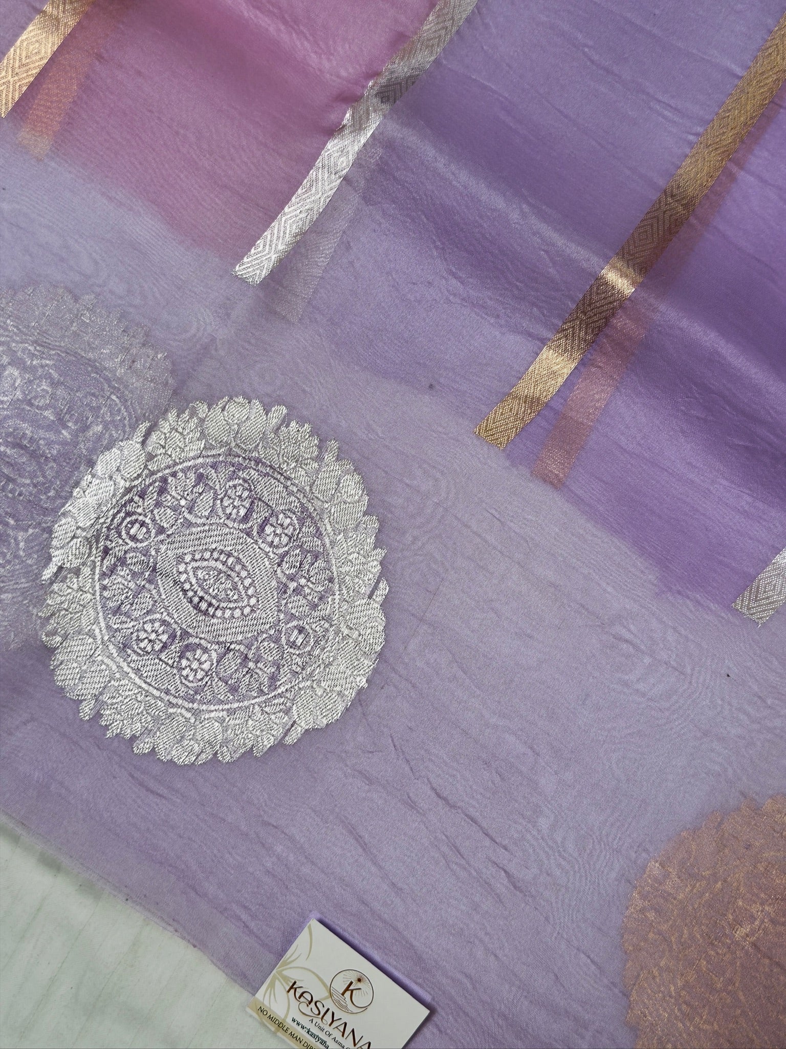 Lavender Handwoven Rangkaat Kora Silk Saree
