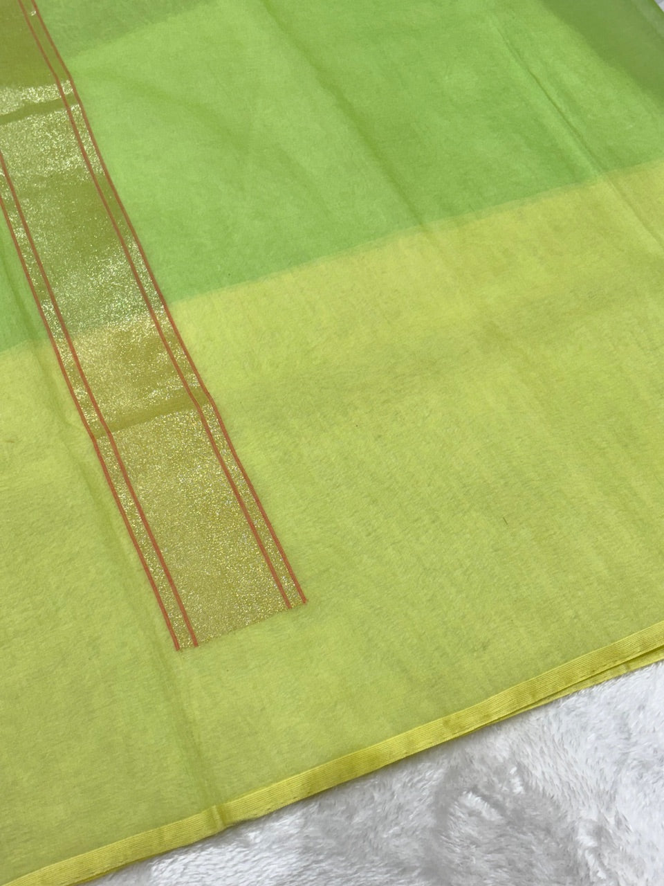 Olive Leaf Green Pure Cotton Jamdani  Real Gold Silver Zari Handwoven Saree