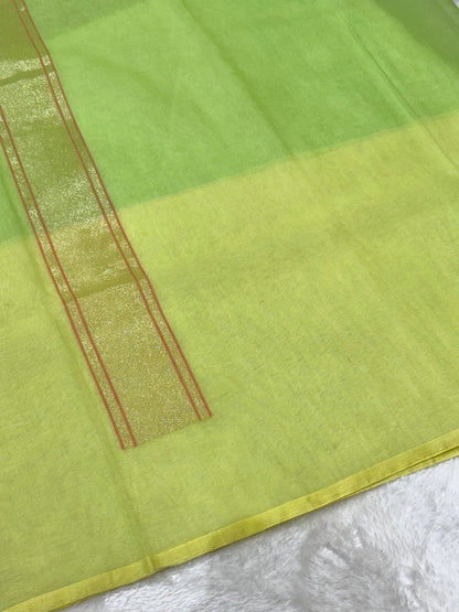 Olive Leaf Green Pure Cotton Jamdani  Real Gold Silver Zari Handwoven Saree