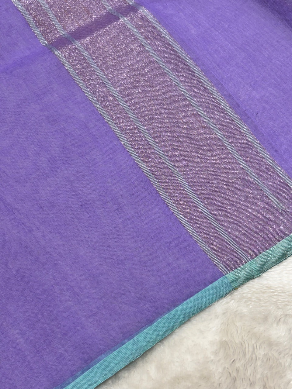 Lavender Pure Cotton Jamdani  Real Gold Silver Zari Handwoven Saree