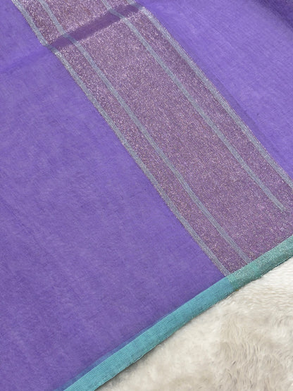 Lavender Pure Cotton Jamdani  Real Gold Silver Zari Handwoven Saree