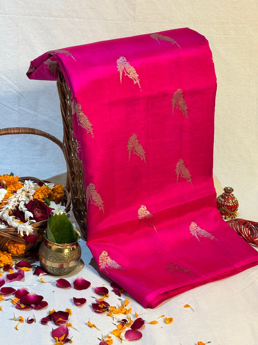 Hot Pink Banarasi Pure Puna Silk Saree