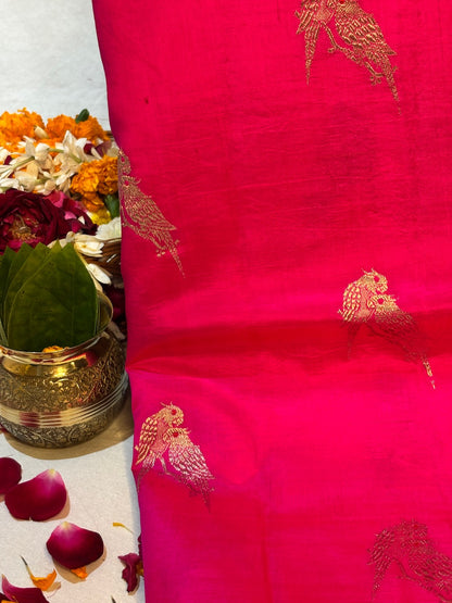 Hot Pink Banarasi Pure Puna Silk Saree