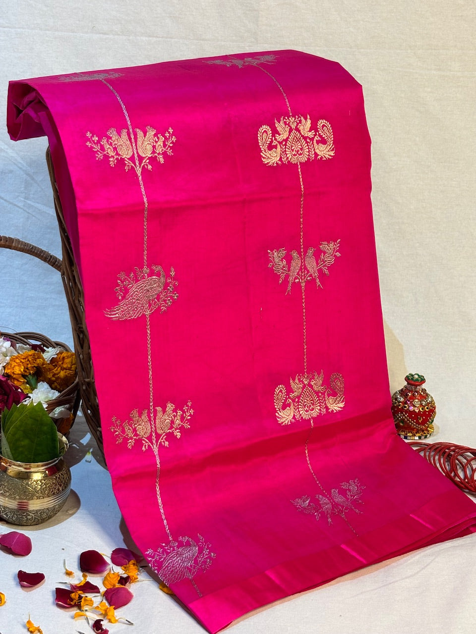 Fuchsia Pink Banarasi Pure Soft Silk Saree