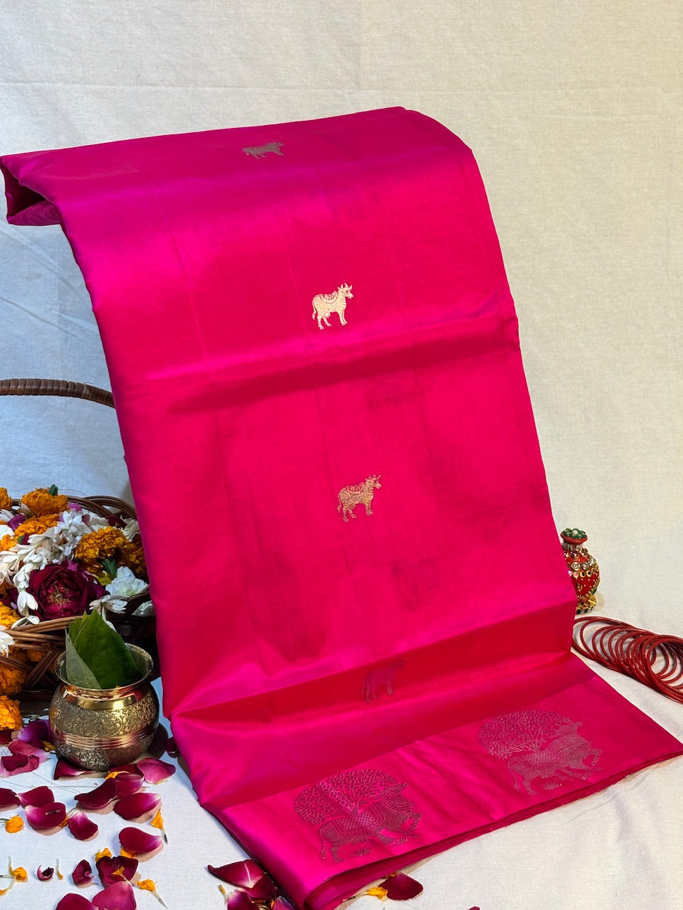 Hot Pink Banarasi Pure Puna Silk Saree