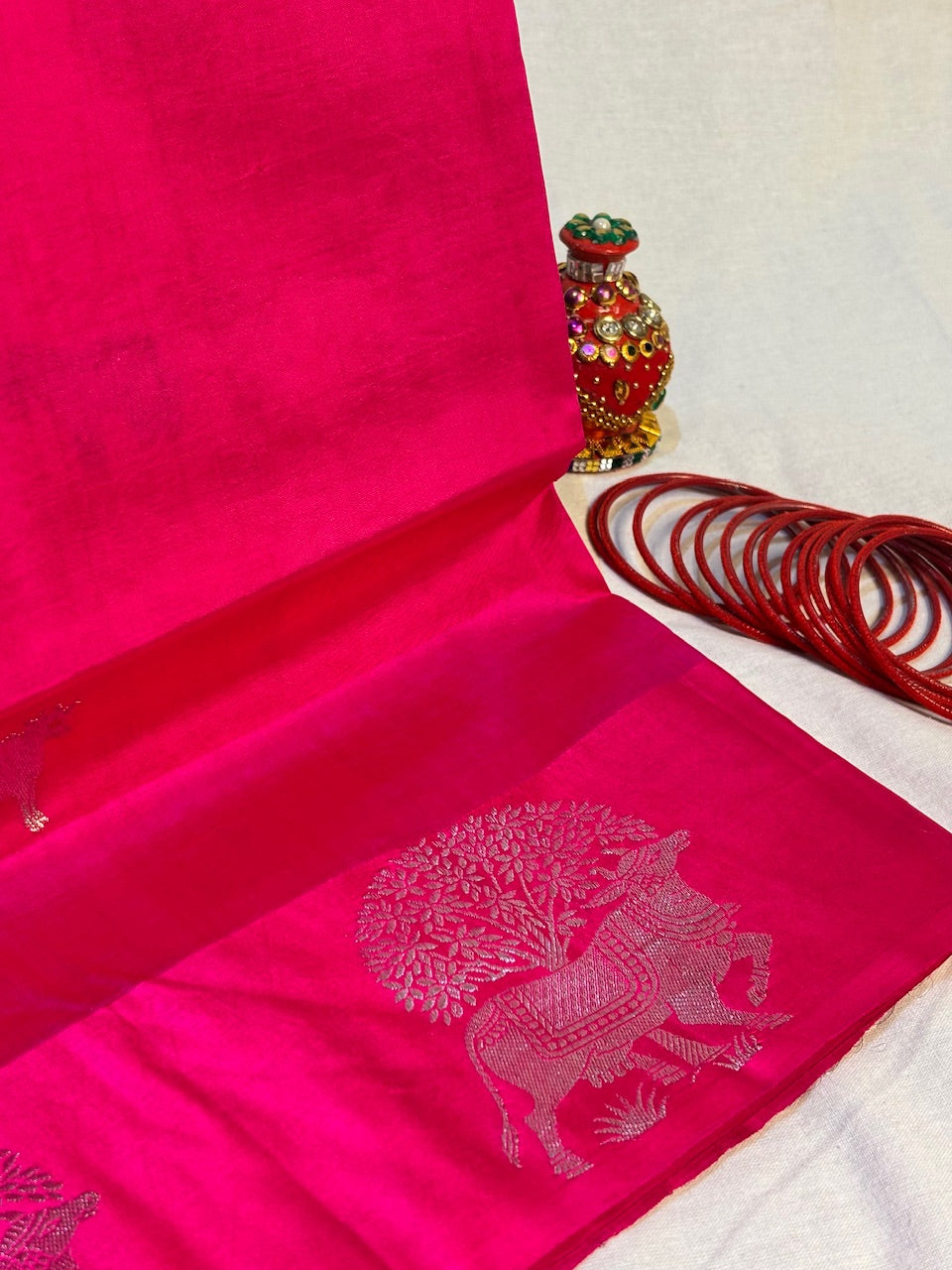Hot Pink Banarasi Pure Puna Silk Saree