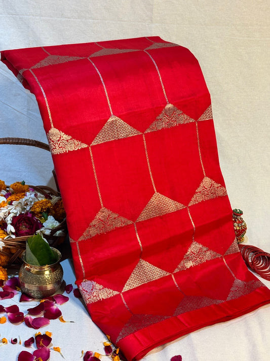 Red Banarasi Pure Puna Silk Saree