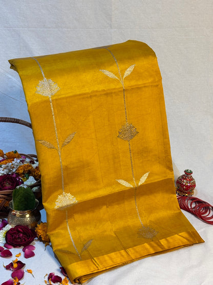 Mustard Yellow Banarasi Pure Puna Silk Saree
