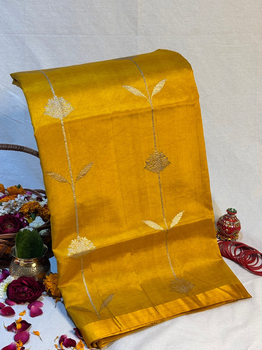 Mustard Yellow Banarasi Pure Puna Silk Saree