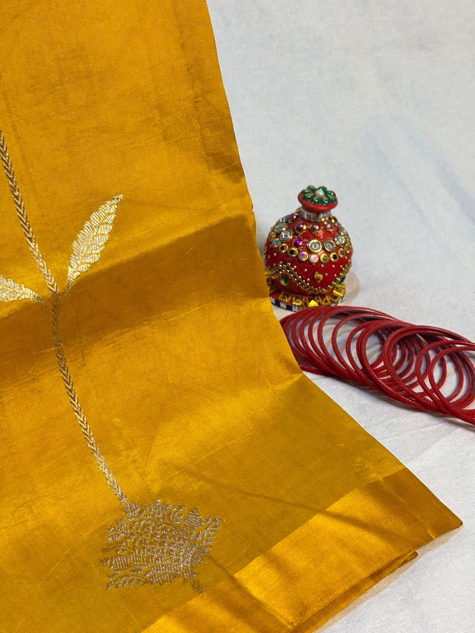 Mustard Yellow Banarasi Pure Puna Silk Saree