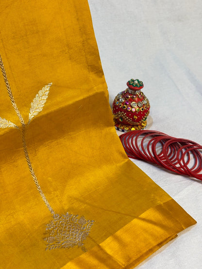 Mustard Yellow Banarasi Pure Puna Silk Saree