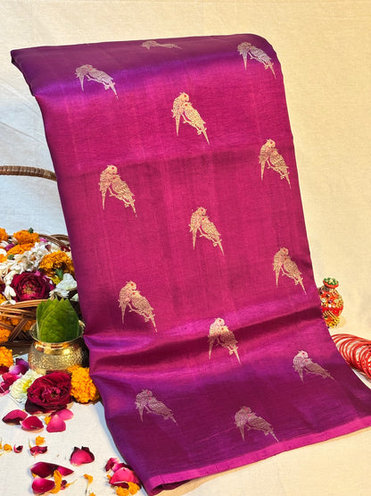 Berry Purple Banarasi Pure Puna Silk Saree