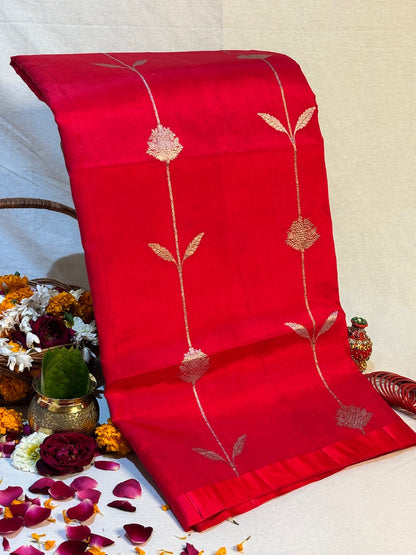 Red Banarasi Pure Puna Silk Saree
