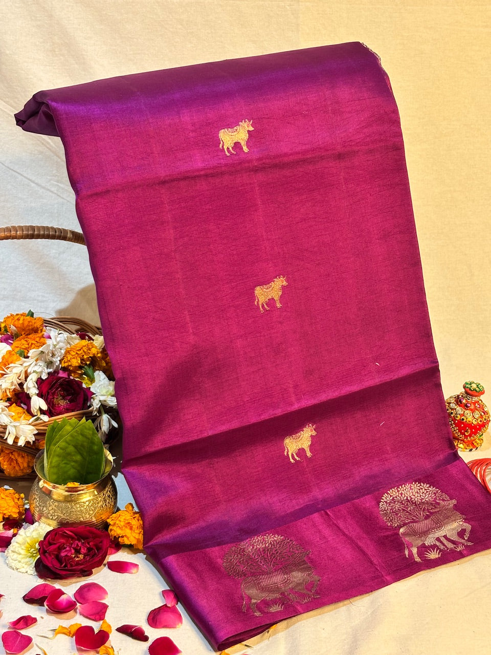 Royal Magenta Purple Banarasi Pure Puna Silk Saree