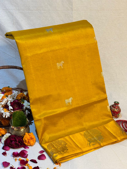 Kesari Yellow Banarasi Pure Puna Silk Saree