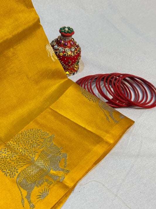 Kesari Yellow Banarasi Pure Puna Silk Saree