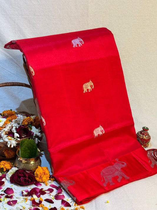 Red Banarasi Pure Puna Silk Saree