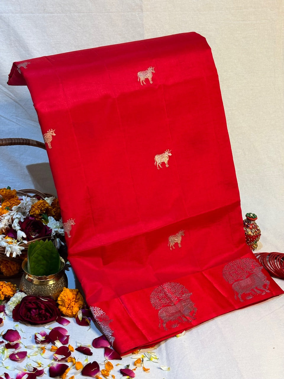 Red Banarasi Pure Puna Silk Saree